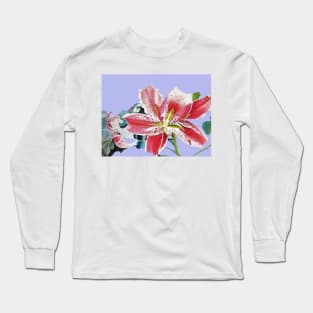 Red Lily Flower Watercolor - on Lavender Long Sleeve T-Shirt